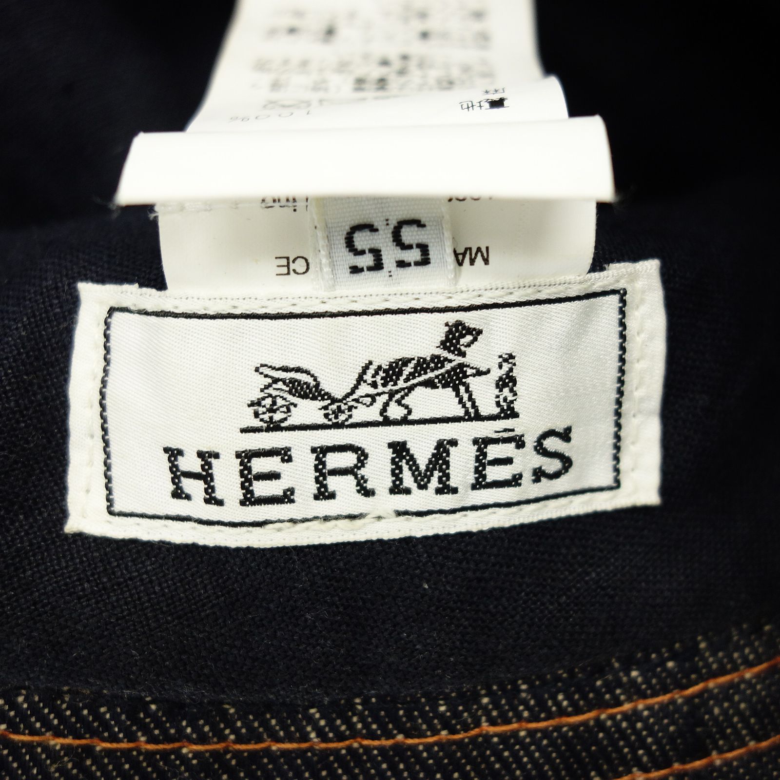エルメス ロゴハット 麻 デニム 帽子 55 HERMES【AFI21】 - ブランド