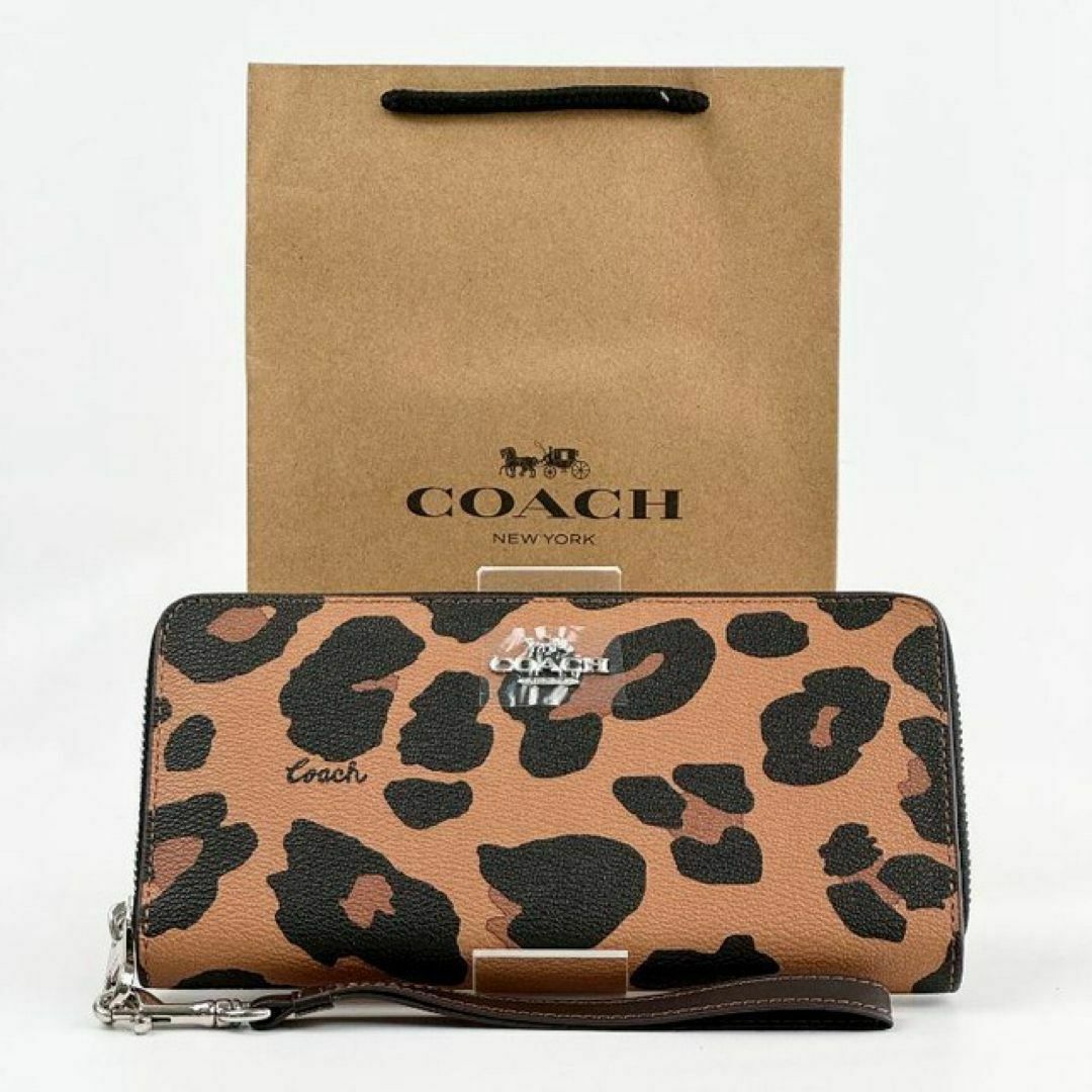 新品・未使用】COACH 長財布 レオパード柄 ライトサドル ストラップ付 