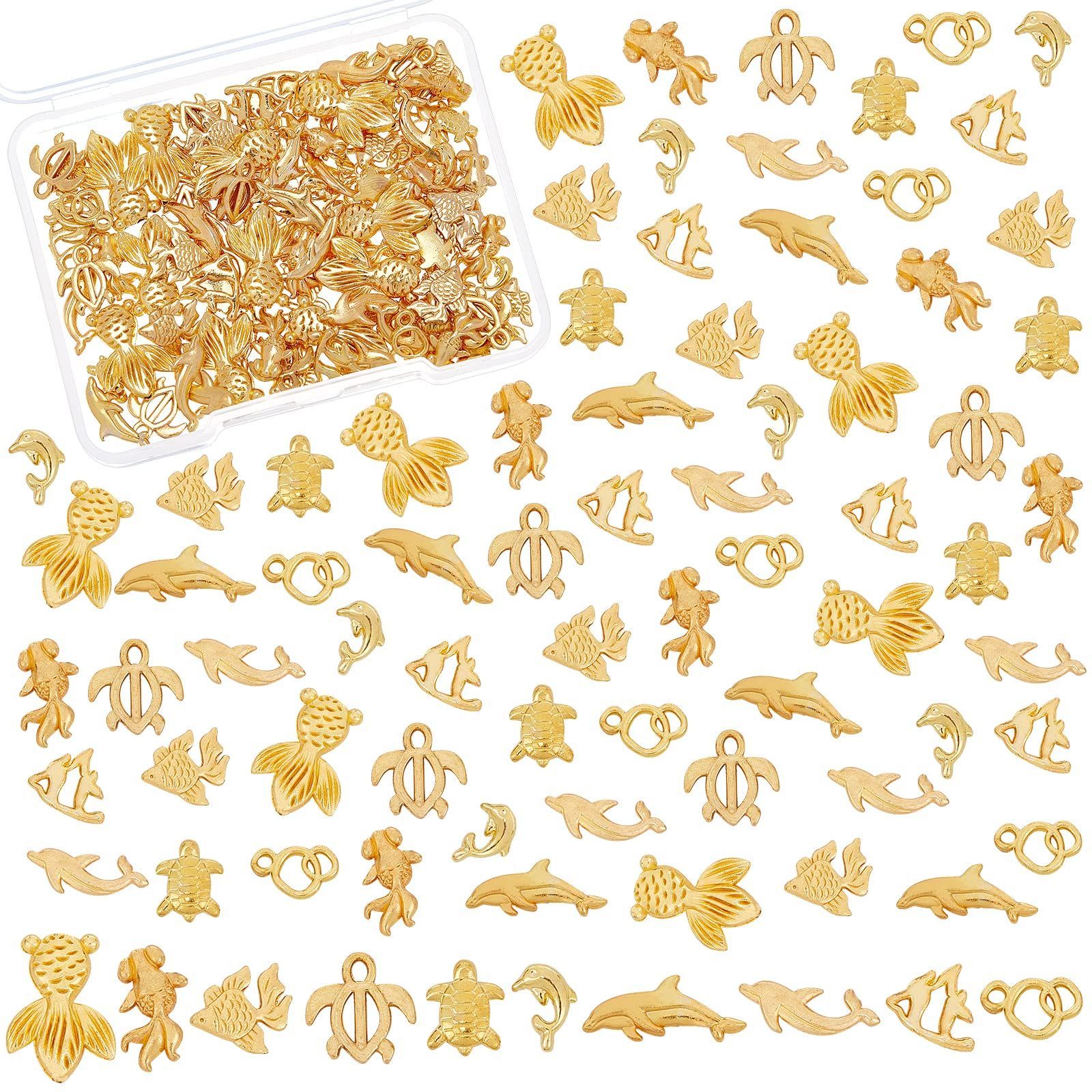 【在庫セール】OLYCRAFT 120個 レジン封入物 メタルパーツ 海洋動物 亀 金魚 パーツ 封入素材 合金UVレジン デコパーツ ネックレス ネイル用 DIY ハンドメイド パーツ アクセサリーパーツ 手作り 