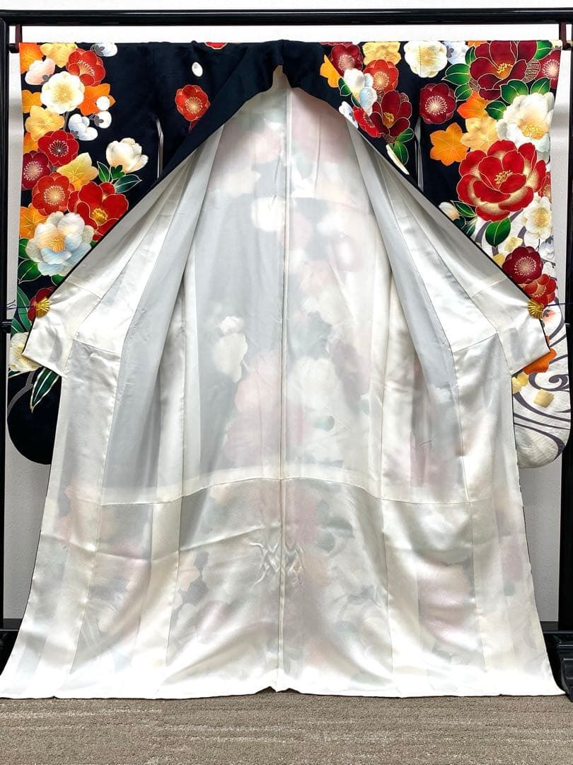 振袖 豪華 金彩 ラメ刺繍 椿 紋意匠 身丈169cm パールトーン加工