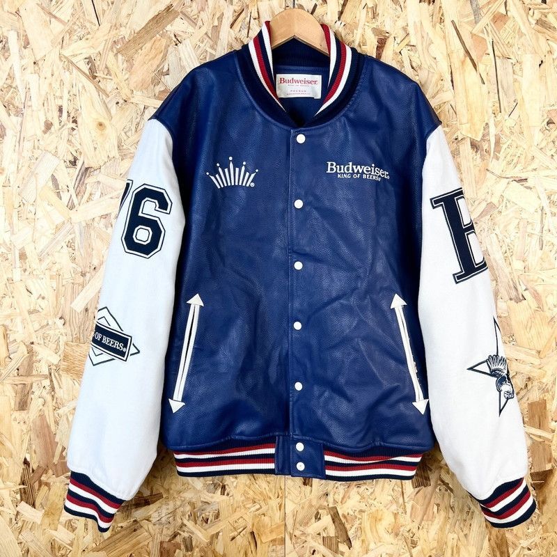 BUDWEISER スタジャン by Pacsun Faux leather バーシティ ジャケット バドワイザー 企業 Beer 古着 b25060108 スタジャン