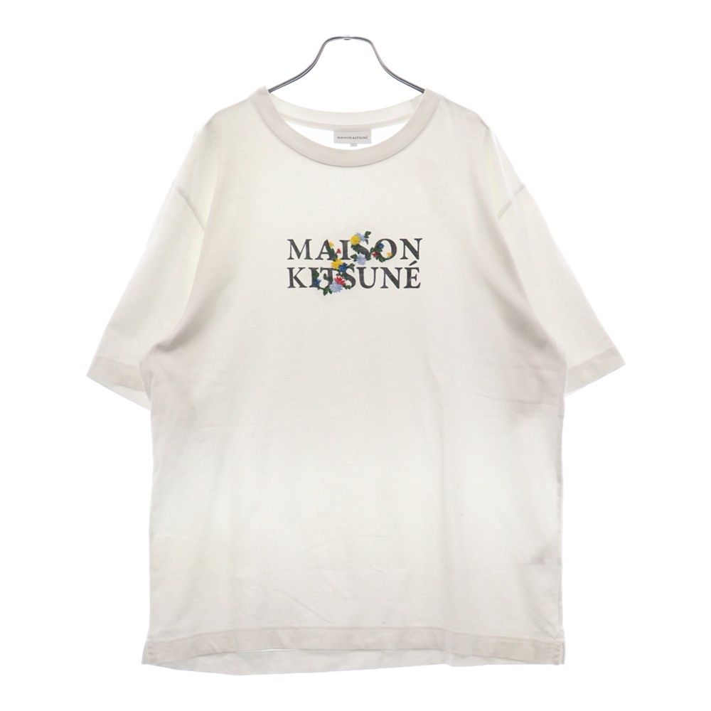MAISON KITSUNE (メゾンキツネ) フラワーロゴプリント半袖Tシャツ クルーネックカットソー ホワイト LM00115KJ0119