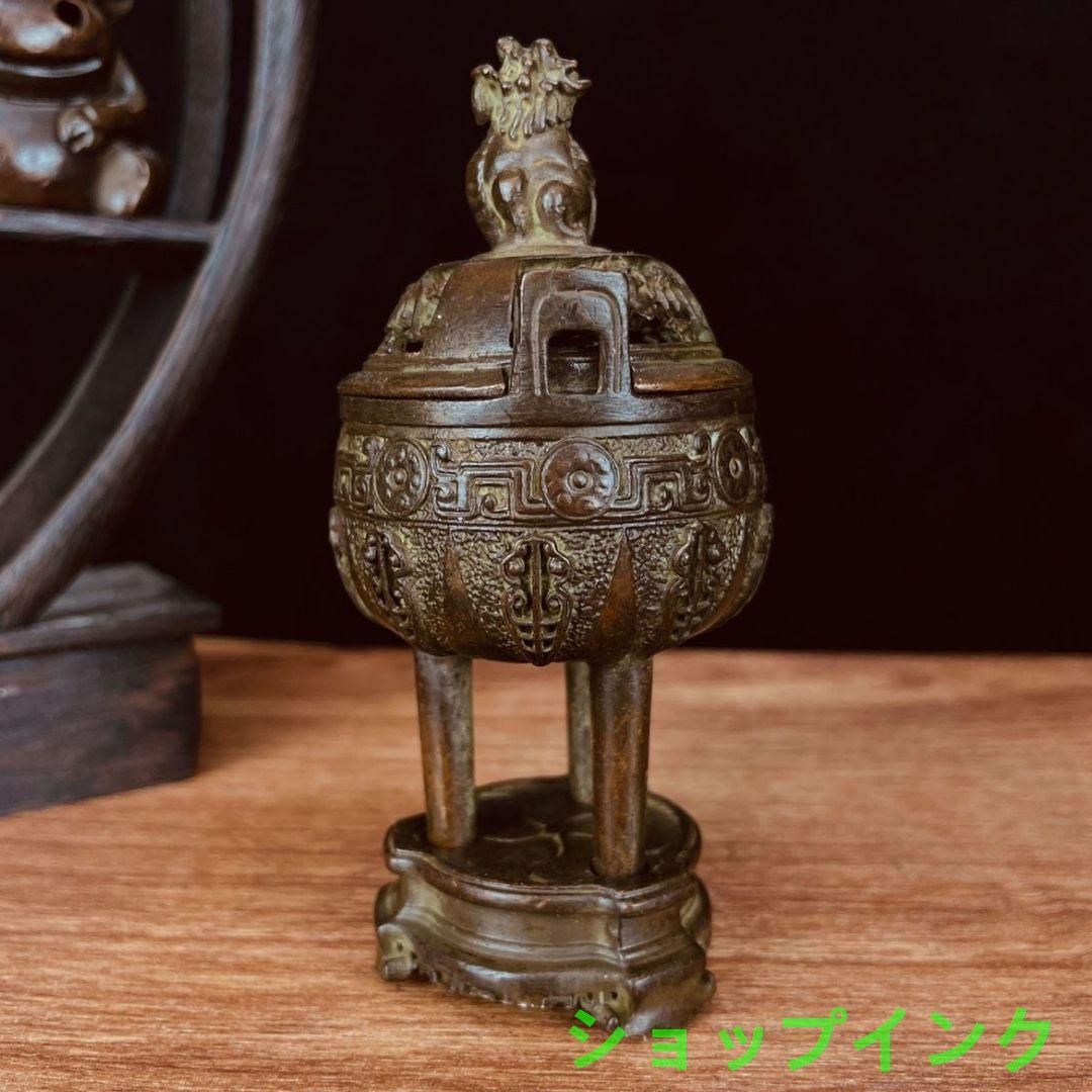 両耳三足鼎瑞獣香炉 銅器 銅香炉 工芸品 美術品 置物 - メルカリ