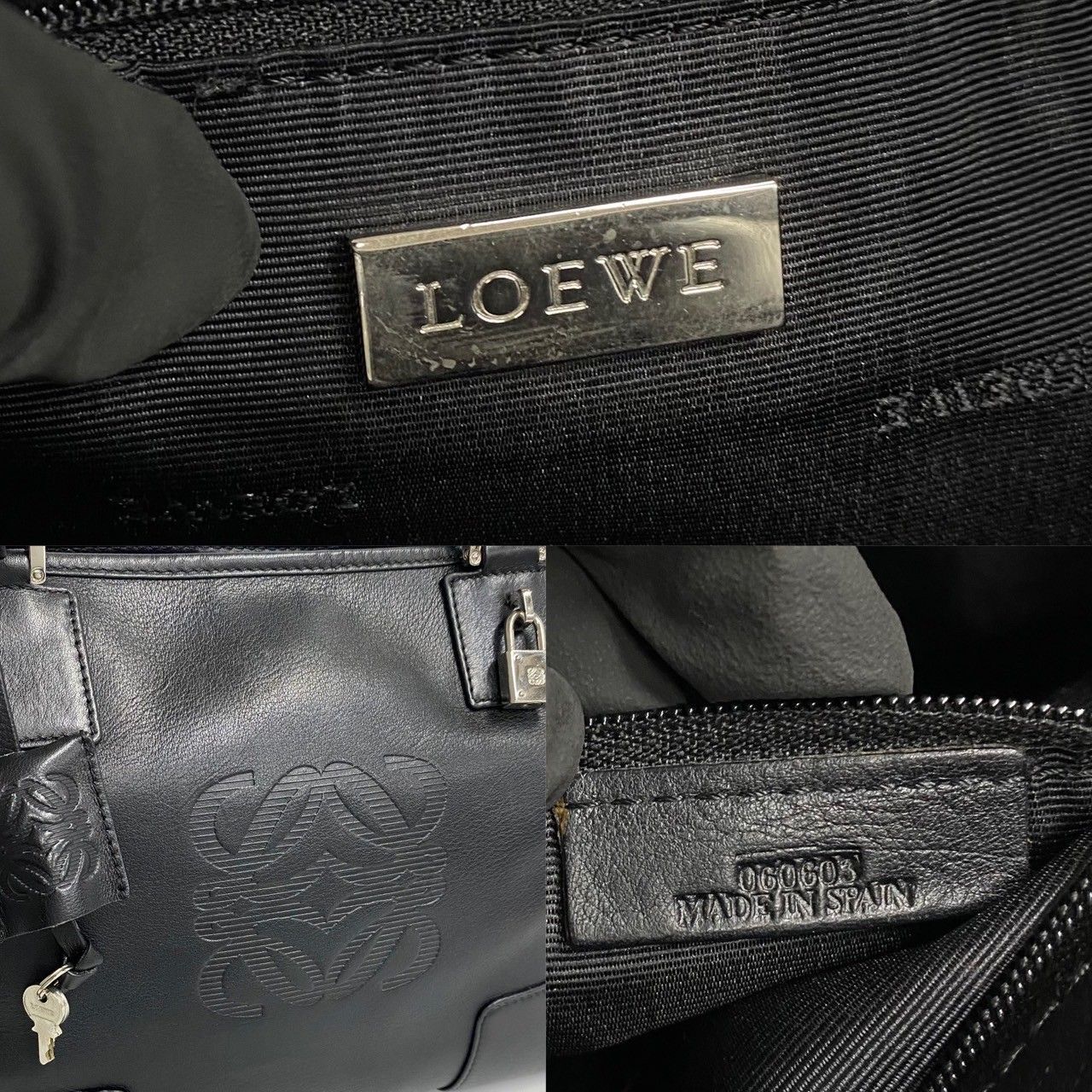 美品✨LOEWE フスタ アナグラム レザー ハンドバッグ パドロック 鍵付 黒 美品✨LOEWE フスタ アナグラム レザー ハンドバッグ パドロック