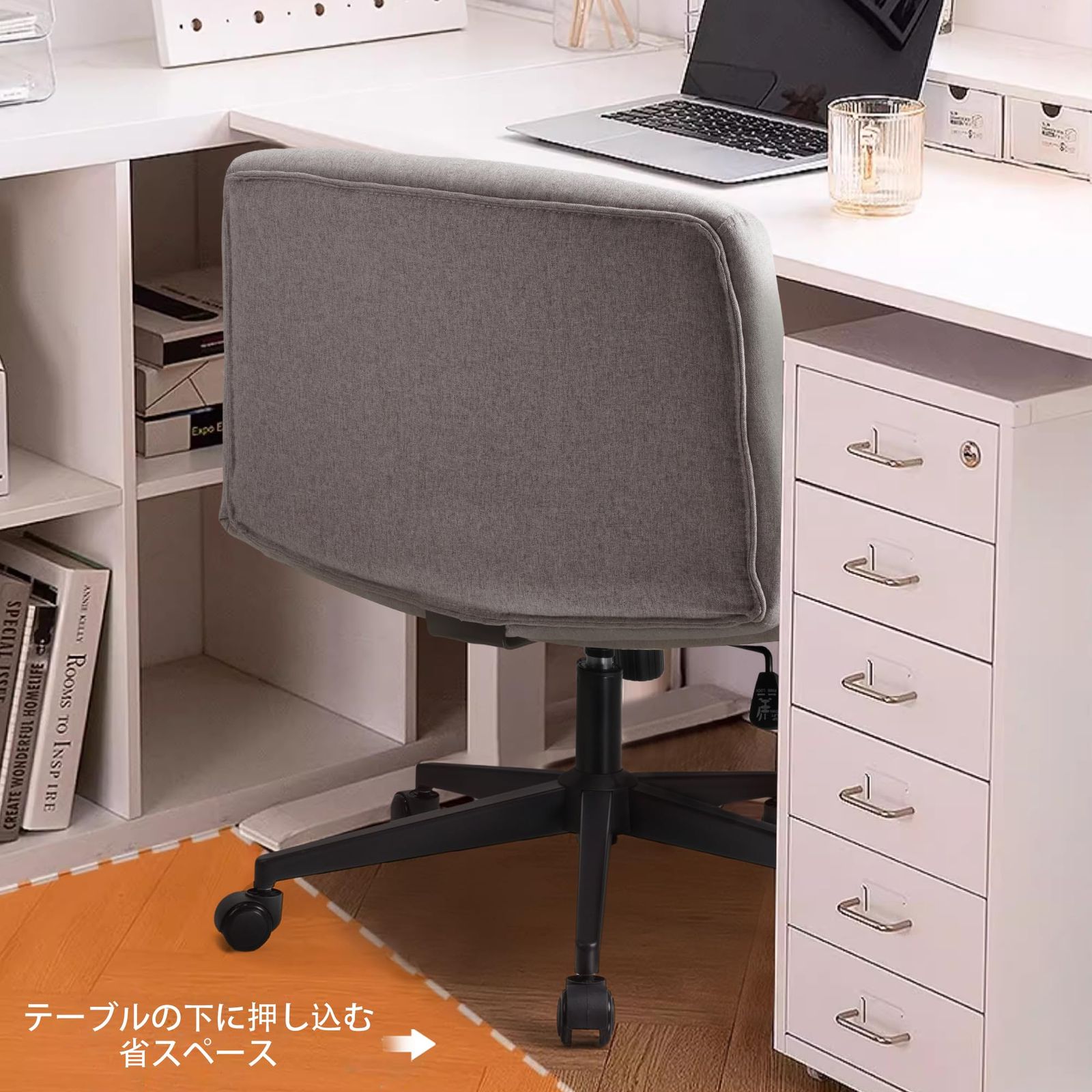 大 T-THREE.テーブルチェアソファーチェアオフィスチェア人間工学に基づいたあぐらチェアスイング高さ調節3.9インチ 10cm キャスター付き回転肘掛けなしワイドシート寝室ホームオフィスに最適 グレー