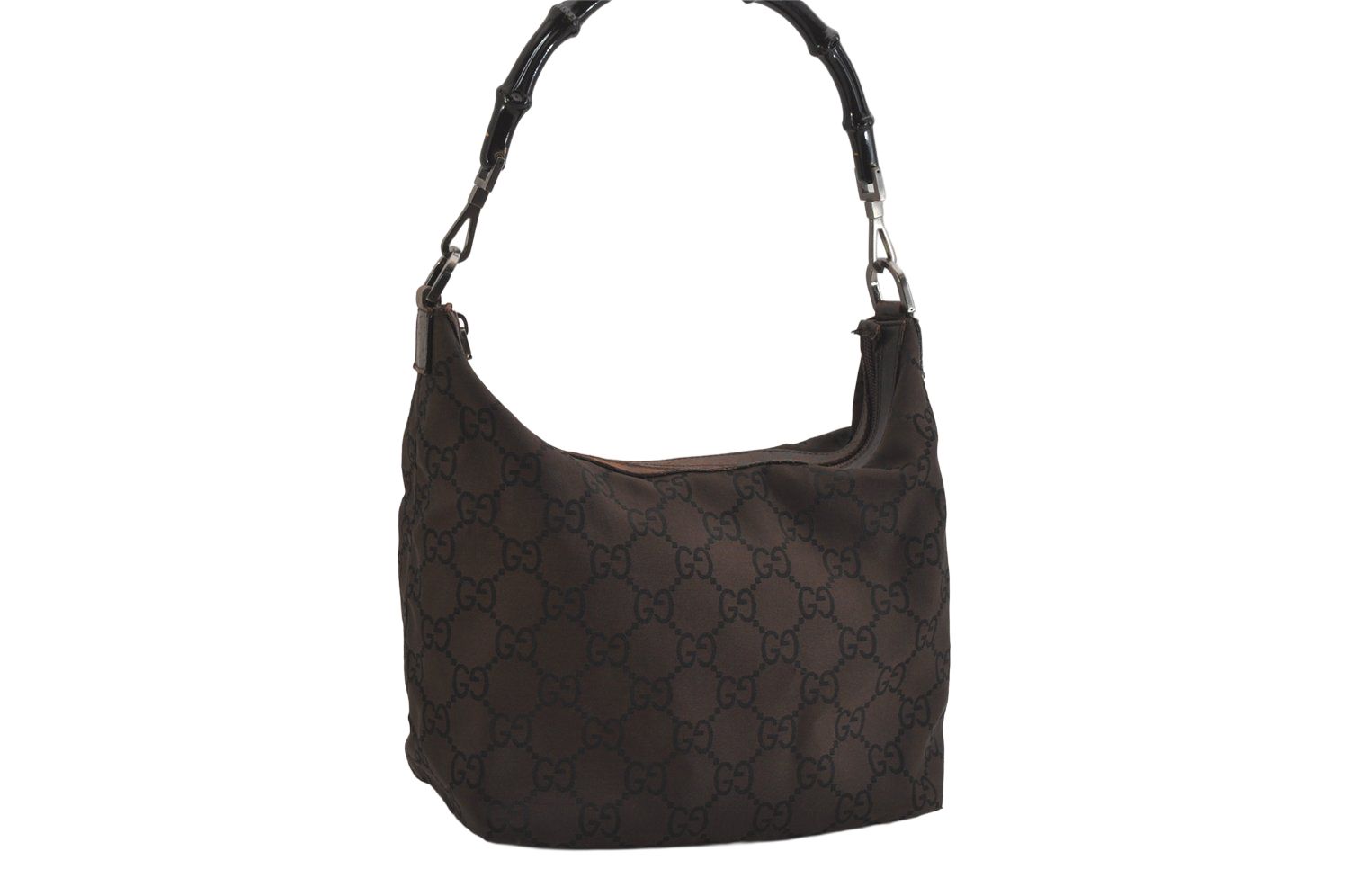 GUCCI グッチ バンブー ワンショルダーバッグ ダークブラウン ナイロン GUCCI グッチ バンブー ワンショルダーバッグ ダークブラウン