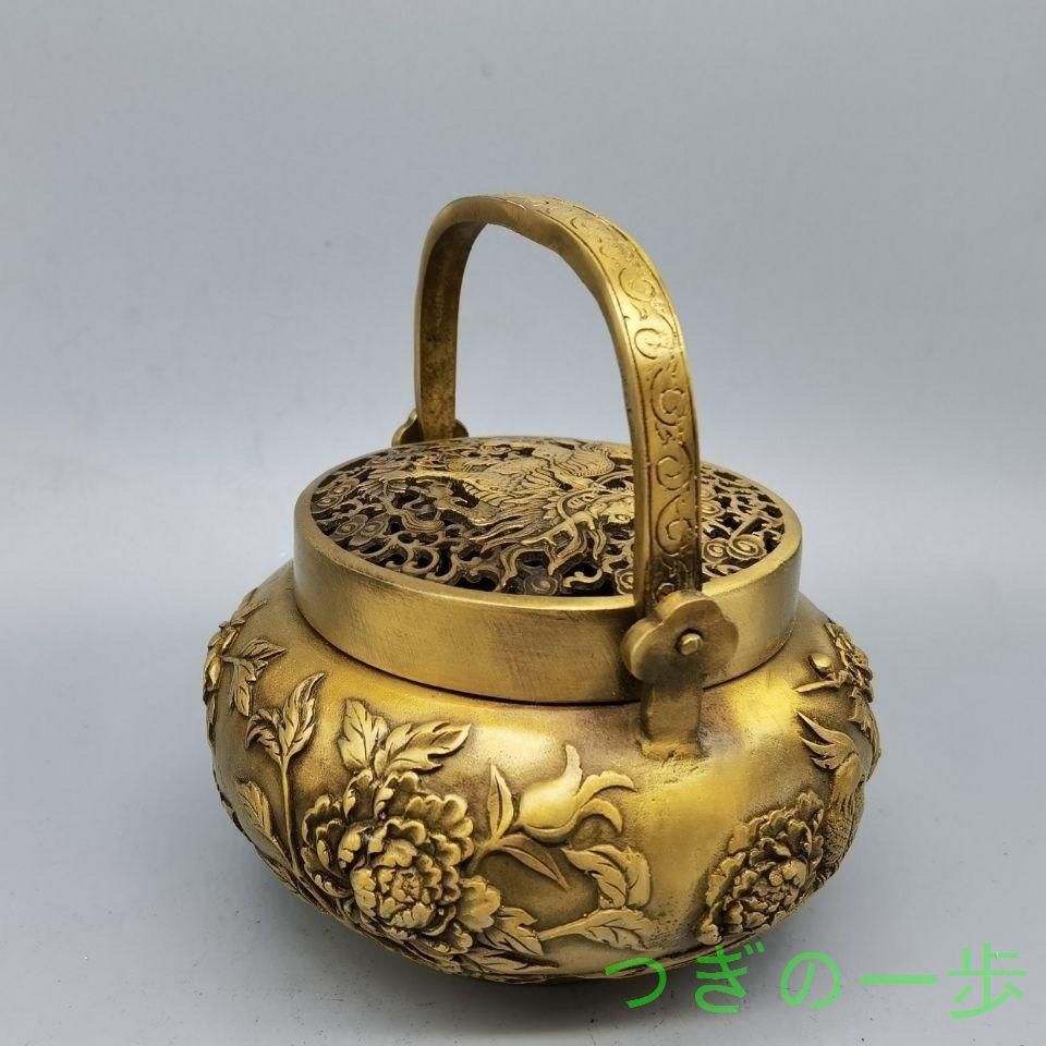 銅細工 暖手炉  香炉  装飾品   工芸品 美術品 置物 銅器 手提げ薫香炉 麒麟暖手炉 装飾品 工芸品 置物 - メルカリ