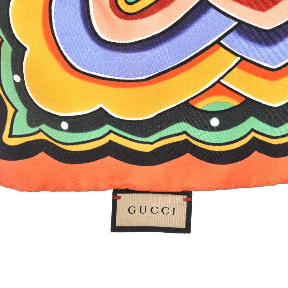 GUCCI グッチ　大判スカーフ　マルチカラー 良品】GUCCI グッチ 大判スカーフ 魚柄 マルチカラー 88×88