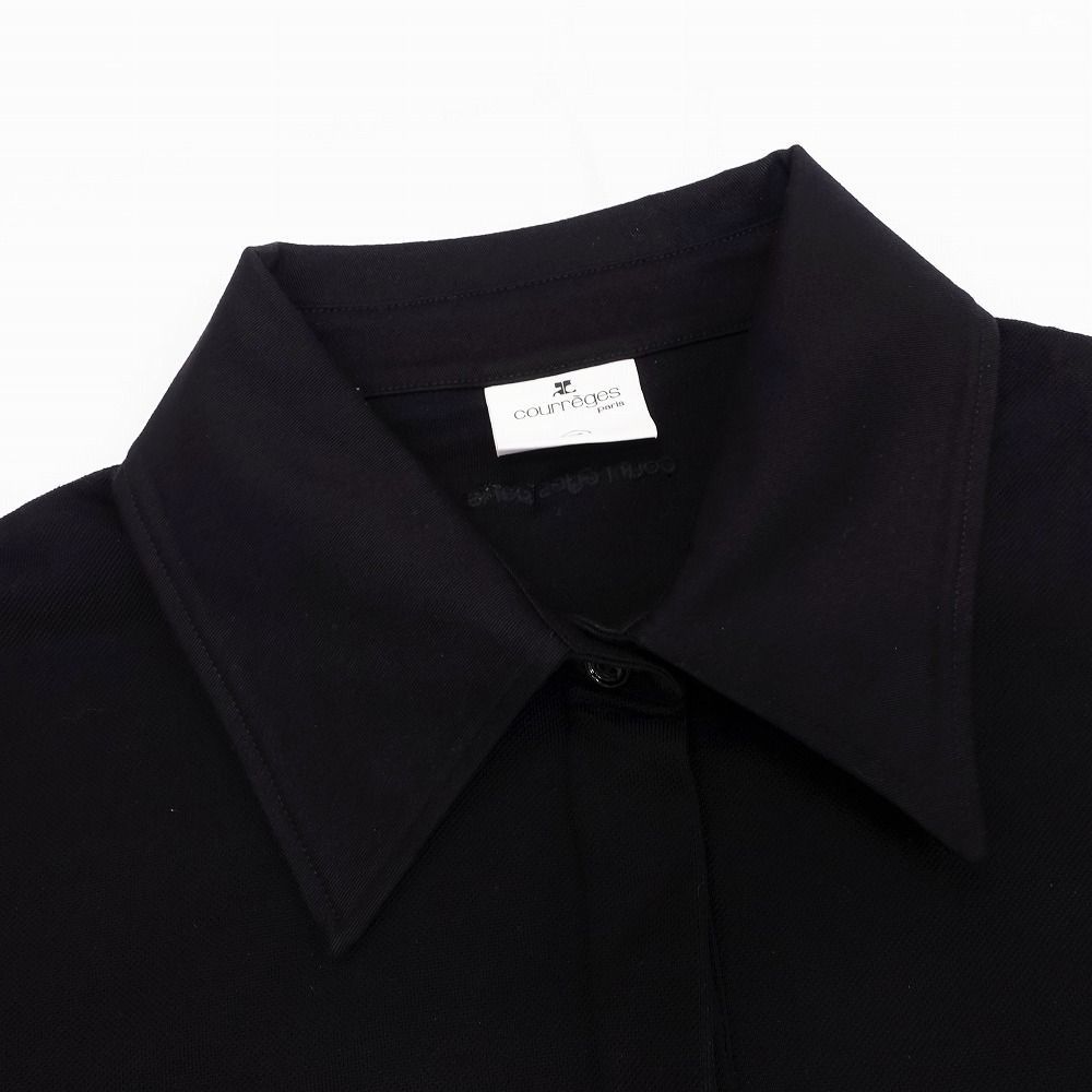 クレージュ Courreges paris ロゴ クロップド ポロシャツ 半袖 ショート丈 鹿の子 トップス XS ブラック レディース 【中古】 /TNT クレージュ Courreges paris ロゴ クロップド ポロシャツ 半袖