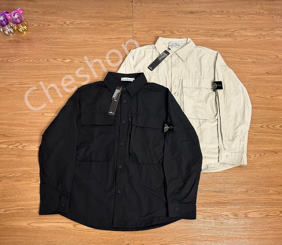 stone island ストーンアイランド  シャツジャケット ポケット 春夏 トップスシャツ冷房対策コットンM-2XL ブラック、ベージュ