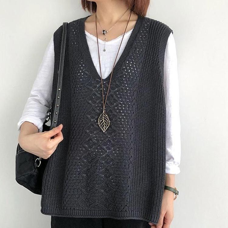 ベスト ジレ レディース 春 夏 秋 冬 透かし編み ロング