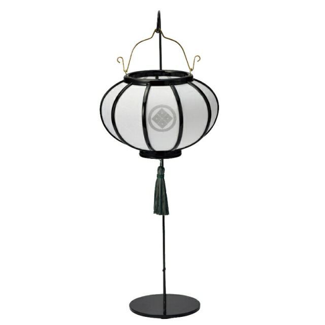 盆提灯 岐阜提灯 置き提灯 創作提灯 風鈴灯 家紋入 中 黒塗 白無地 メタルスタンド付 高さ50cm P20 10075 LED コードレス 初盆 新盆 お盆