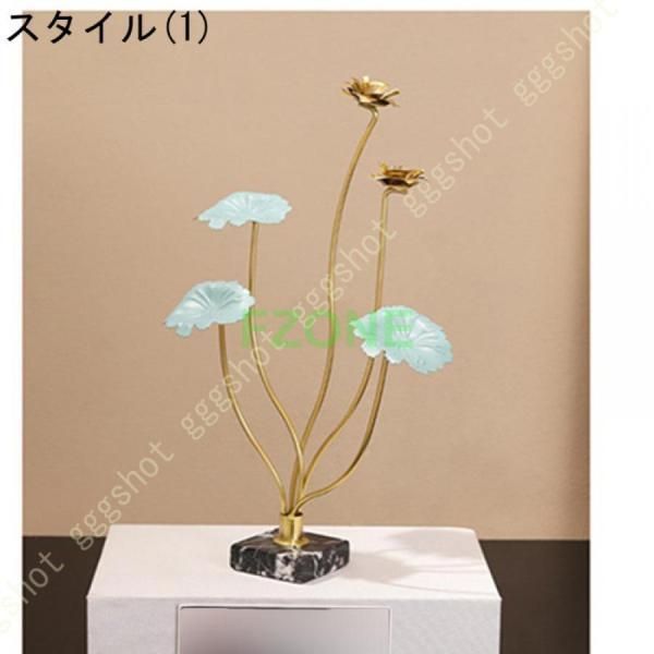 蓮花 蓮の花 金属 装飾 彫像 モダン アート 花立付き 蓮の葉