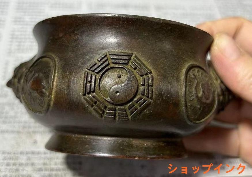 銅器 四神獣卦香炉 室内盤香炉 仏堂挿香炉 焼香炉 香道具 装飾品