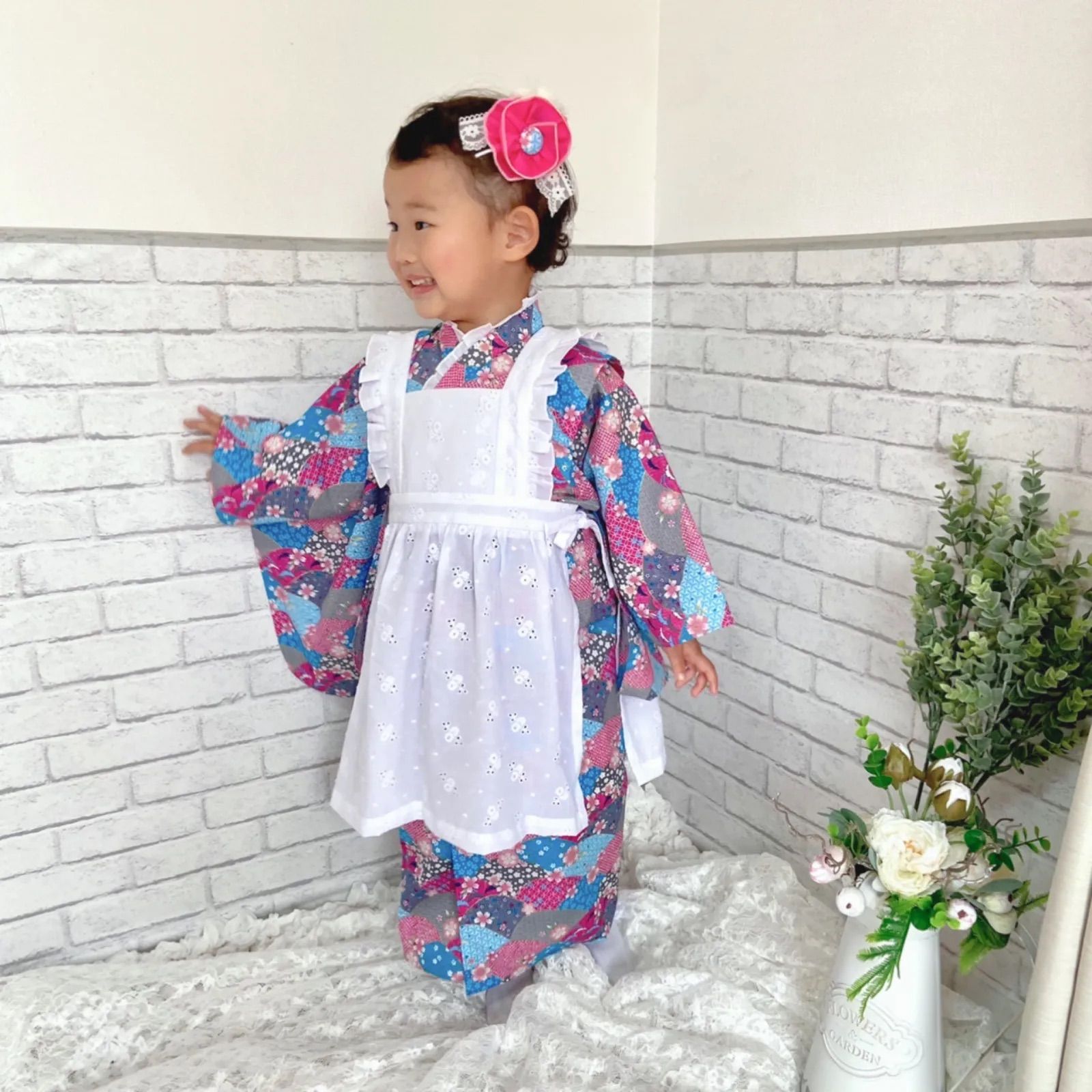 フラワーレース]3歳七五三 被布エプロンセット