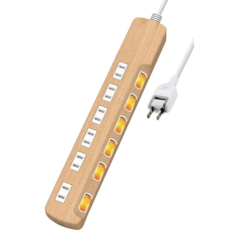 エレコム 電源タップ 雷ガード 個別スイッチ ほこりシャッター付 6個口 木目調 2m オーク ECT-1320O 1