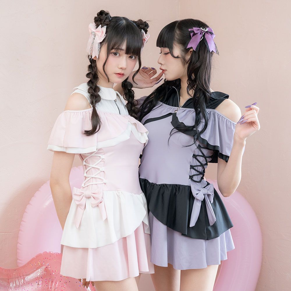 夢展望公式 [新品未使用] 魔法少女レースアップ水着 [パープル] 他