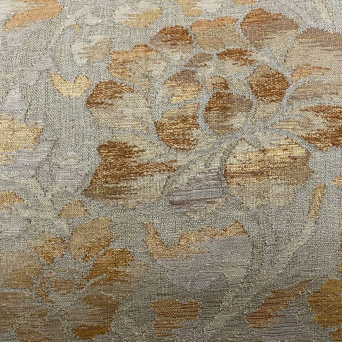 袋帯 秀品 草花 箔 金糸 灰茶 お太鼓柄 正絹