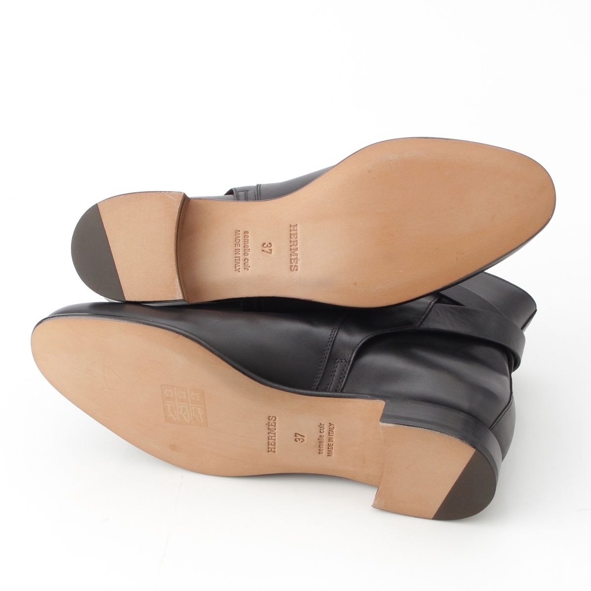 エルメス　ネオ レザー ショートブーツ 37 エルメス ネオ レザー ショートブーツ 37 レディース ブラック 箱 袋