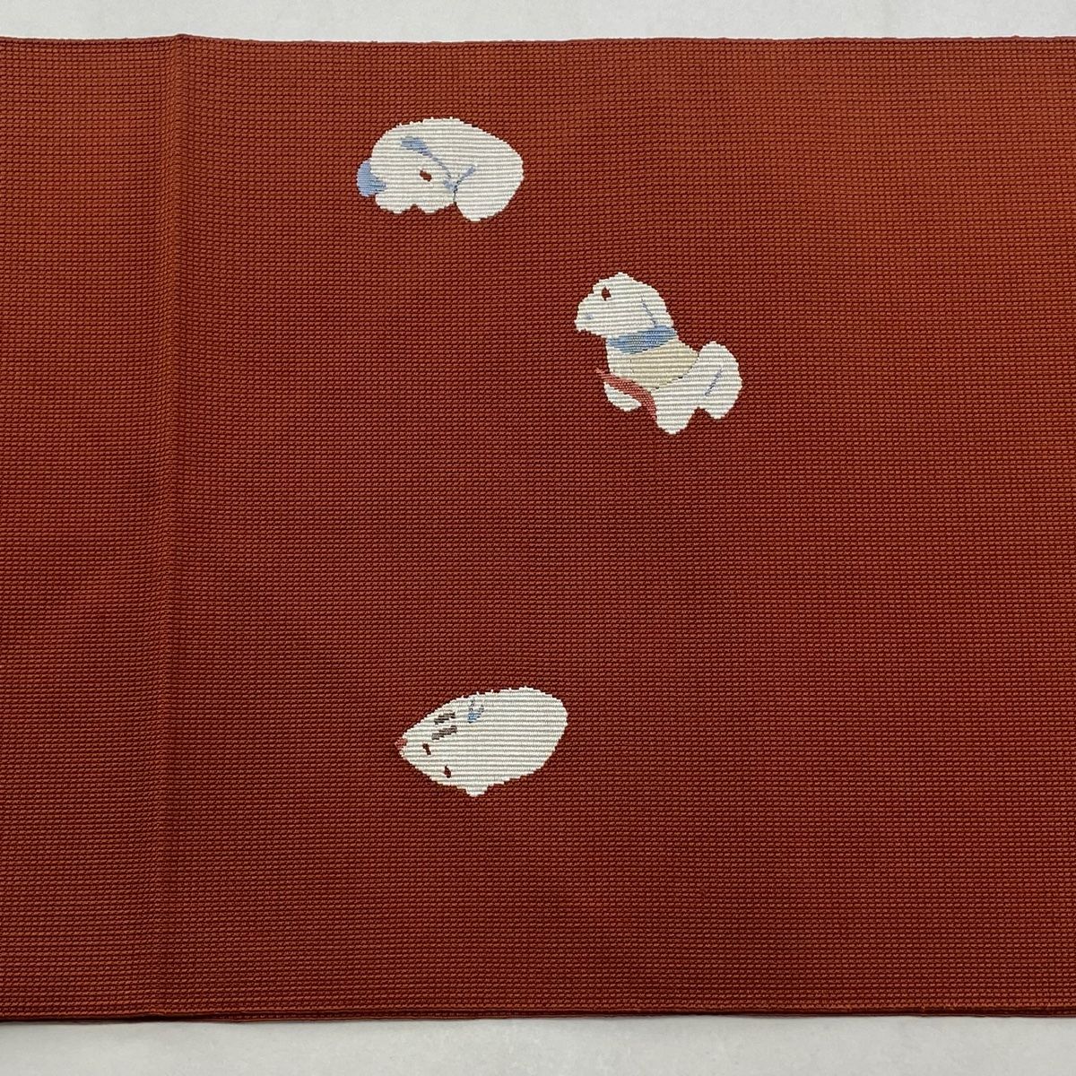 美品】 名古屋帯 秀品 松葉仕立て 八寸名古屋帯 紬地 動物 赤茶