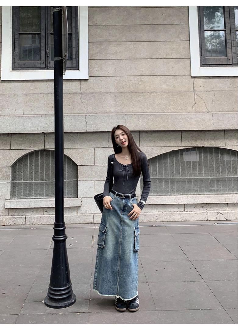 デニムロングスカート 春のお出かけ女子会にぴったり