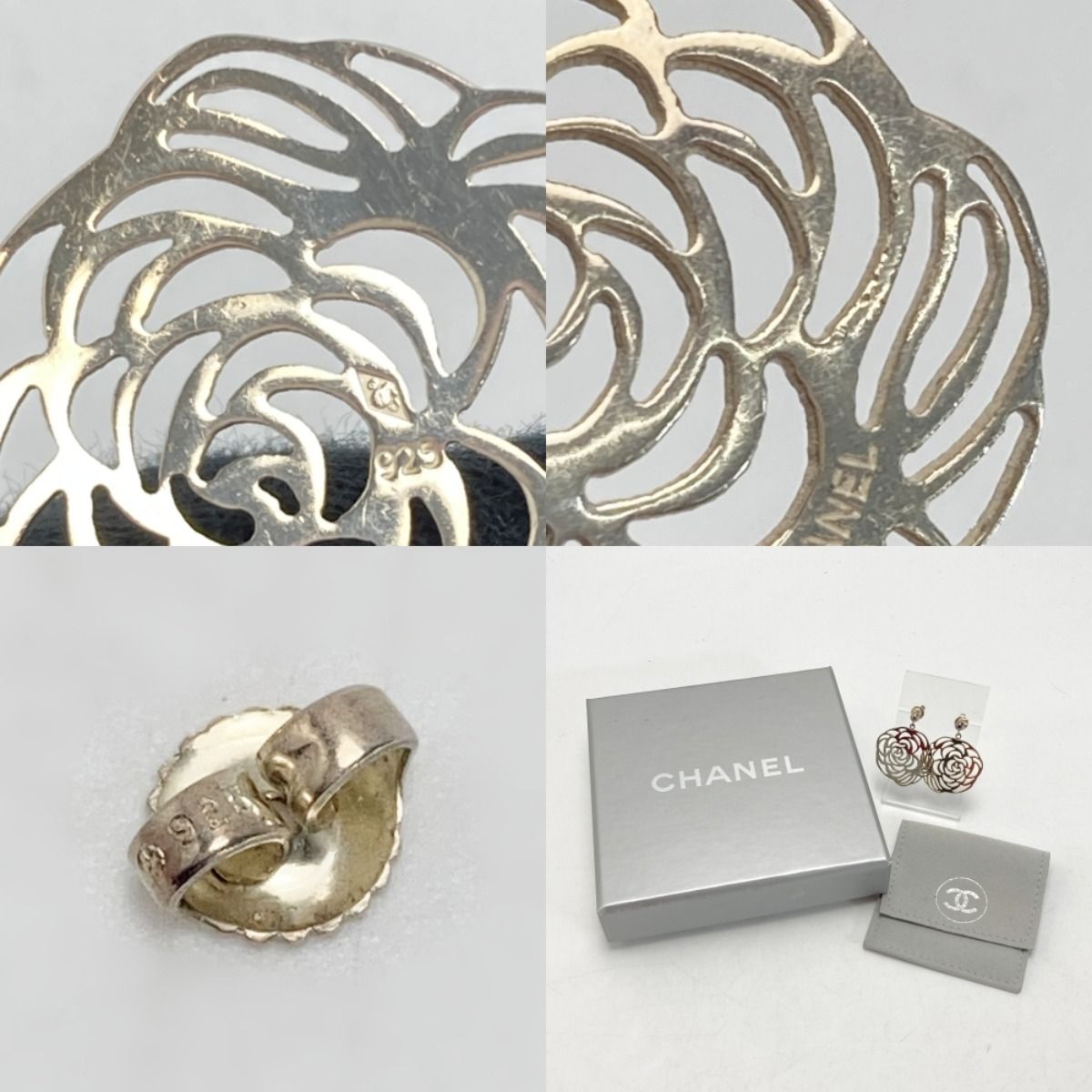 CHANEL シャネル カメリア ピアス シルバー SV925 箱・布袋有