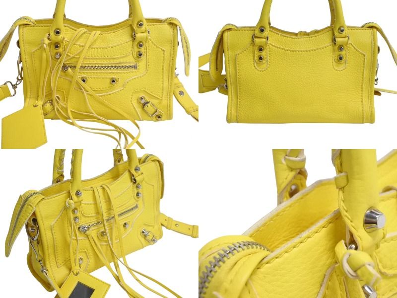 BALENCIAGA バレンシアガ ミニシティ ショルダーバッグ 300295 イエロー レザー シャンパンゴールド金具 美品 中古 4b013536 BALENCIAGA - BALENCIAGA バレンシアガ ミニシティ ショルダーバッグ