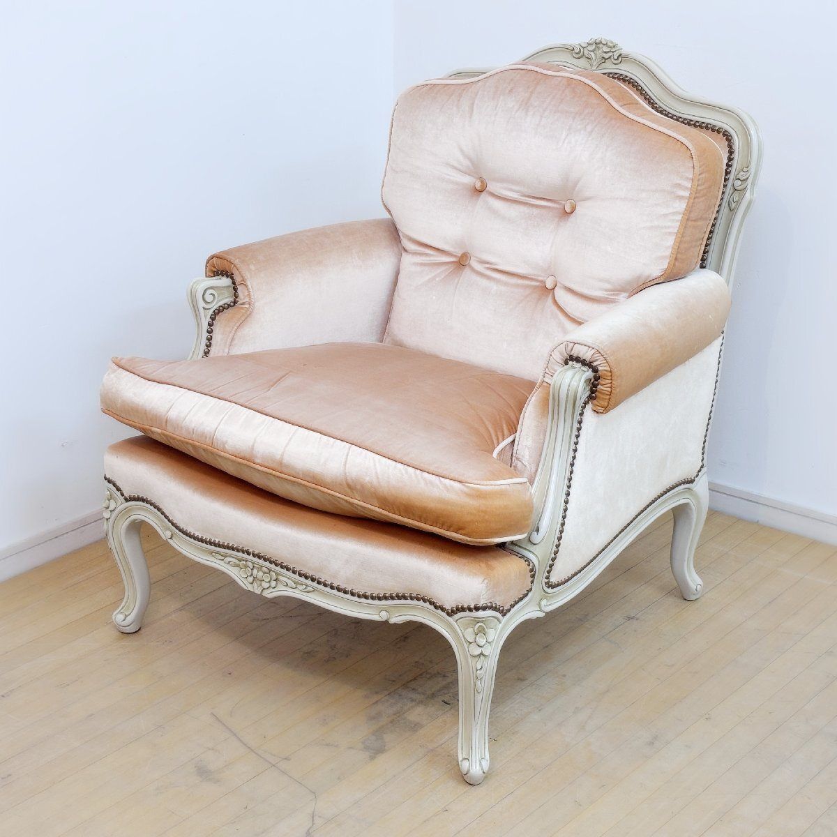 カリモク家具 domani ドマーニ ルイ15世 1Pソファ ULR60F5311 姫系 猫脚 ロココ調 LouisXV ピンク 1