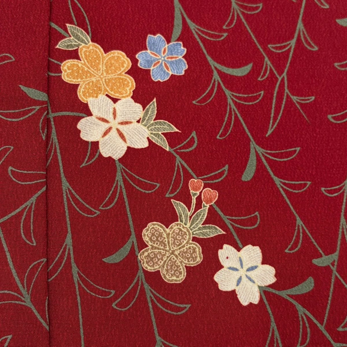 M0098 正絹　縮緬　桜文様　小紋　袷　着物　丈166