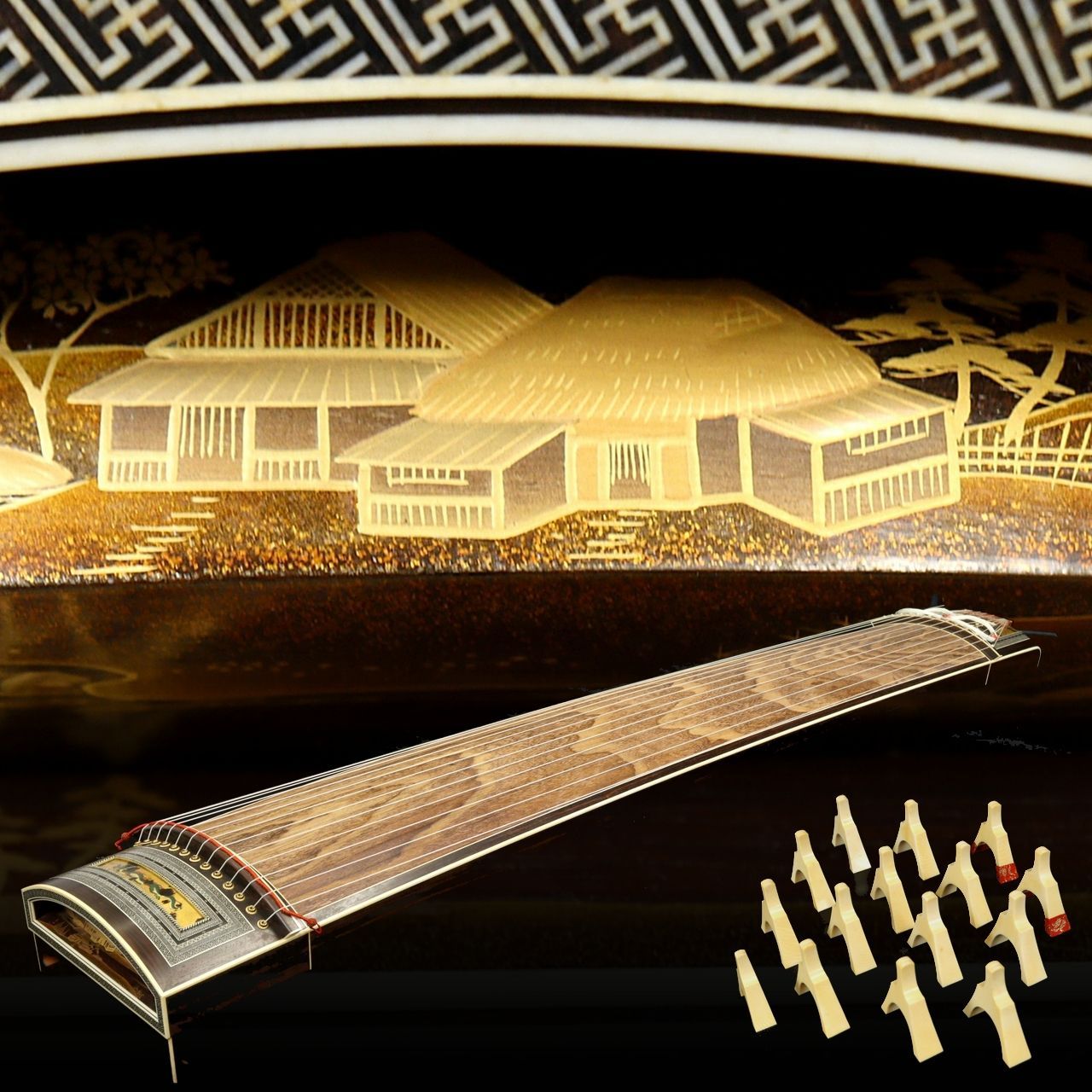 琴 箏 13弦 並甲 蒔絵 和楽器 弦楽器 すだれ彫り｜Yahoo!フリマ