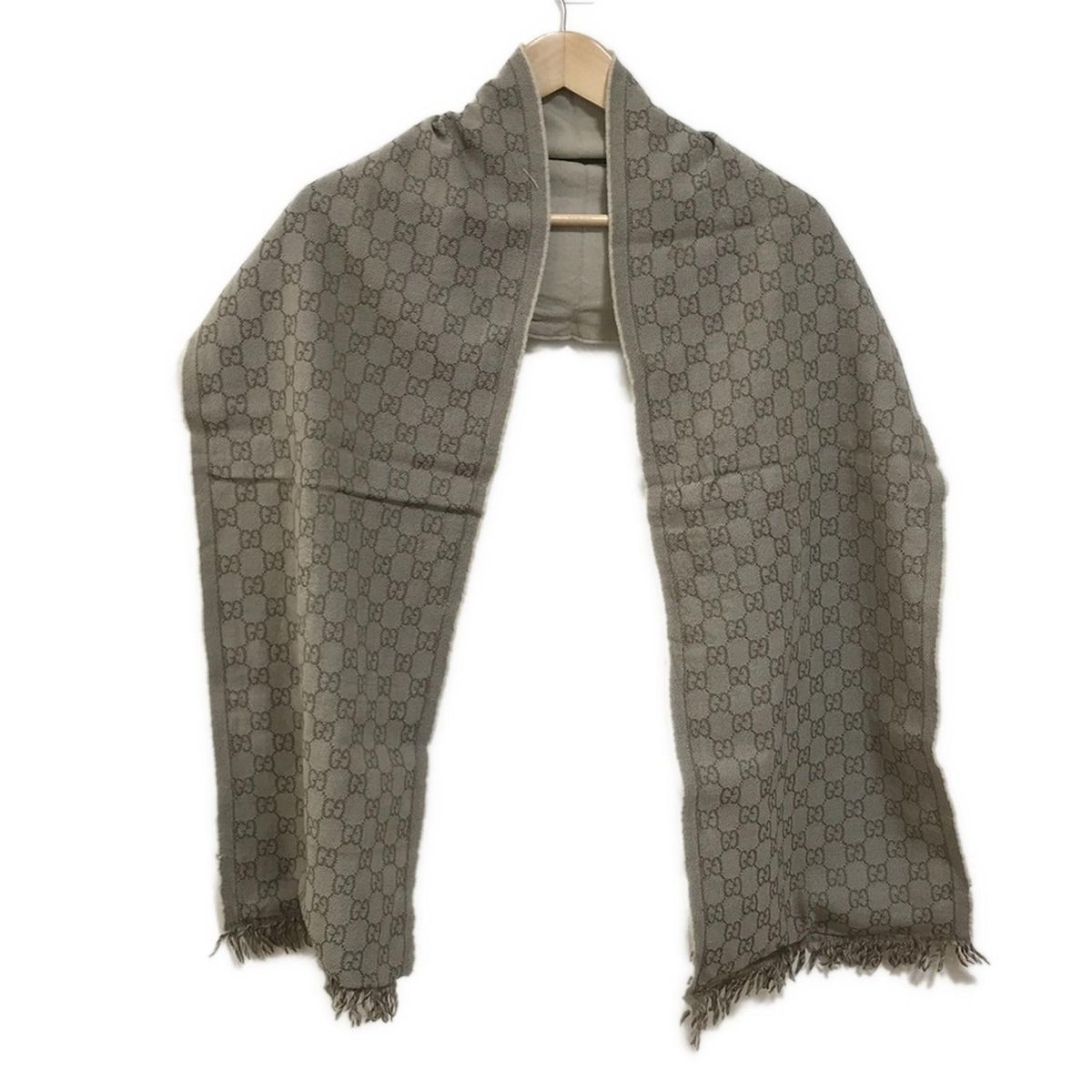 GUCCI グッチ マフラー - グレーベージュ×ダークブラウン ウール