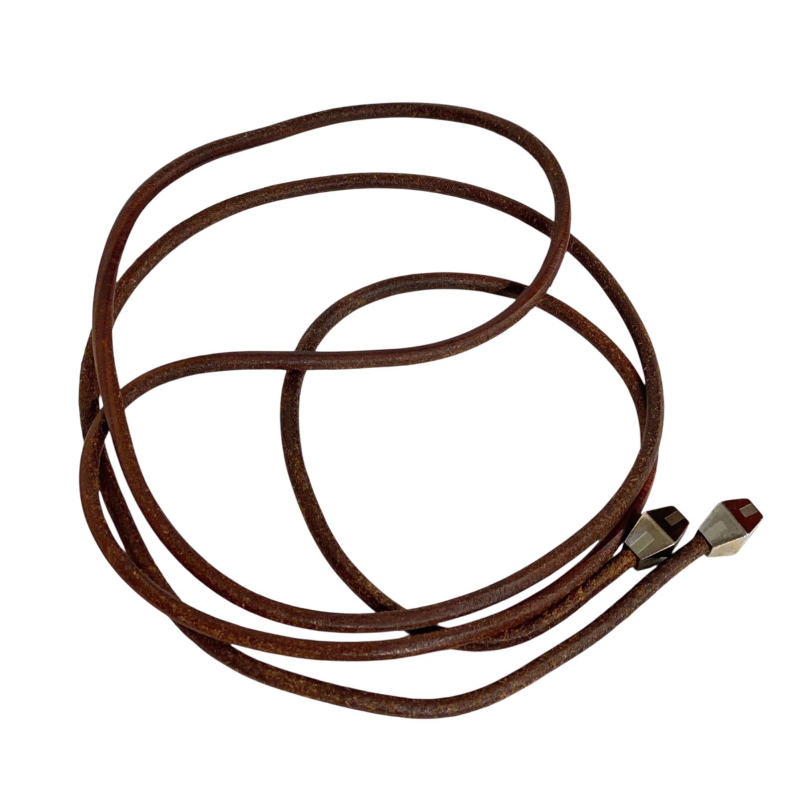 エルメス ラニエール レザーネックレス チョーカー シルバー金具 革紐