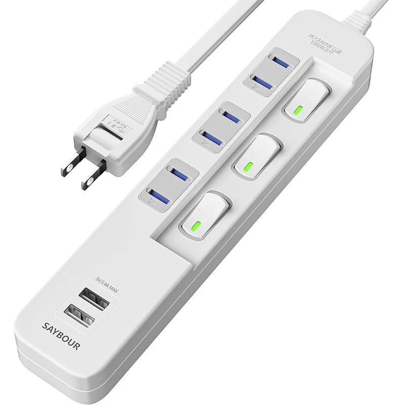 SAYBOUR 延長コード 急速充電 USB 適格請求書発行可 電源タップ PSE認証済 雷ガード 省エネ 個別スイッチ 3AC差込口+2USBポート (3m， ホワイト) 1