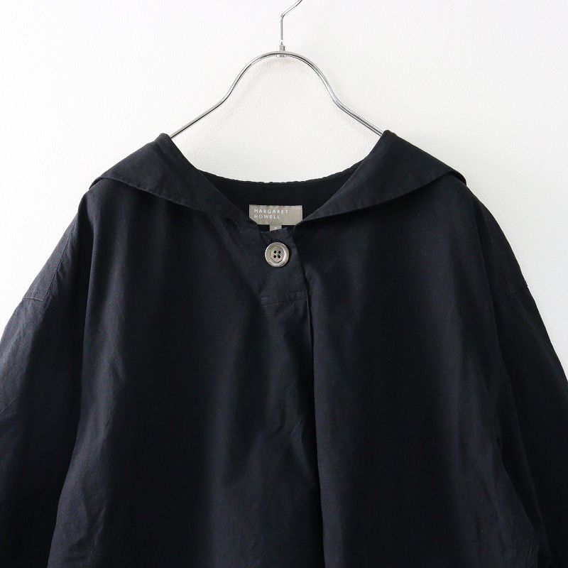 マーガレットハウエル　コットンシルク　半袖　シャツ　ブラック SOFT COTTON SILK SHIRT | MARGARET HOWELL（マーガレット