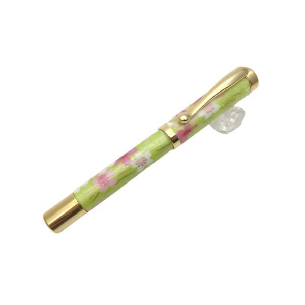 日本製 万年筆 |文房具 桜と流水 黄緑色 美濃和紙 友禅紙 文具 オフィス用品 ステーショナリー