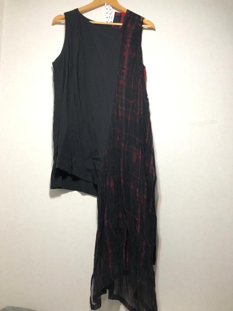 074051 Y s アシンメトリー チェック ノースリーブ カットソー ワンピース 2 ワイズ yohji yamamoto ヨウジヤマモト メンズ レディース YG-B12-808