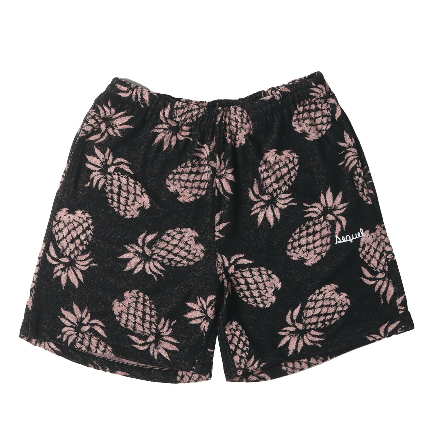 【美品】SEQUEL シークエル パンツ サイズ:S / 24SS パイナップル柄 パイル イージーショーツ (EASY SHORTS) / ブラック 黒 / ボトムス ショートパンツ【メンズ】