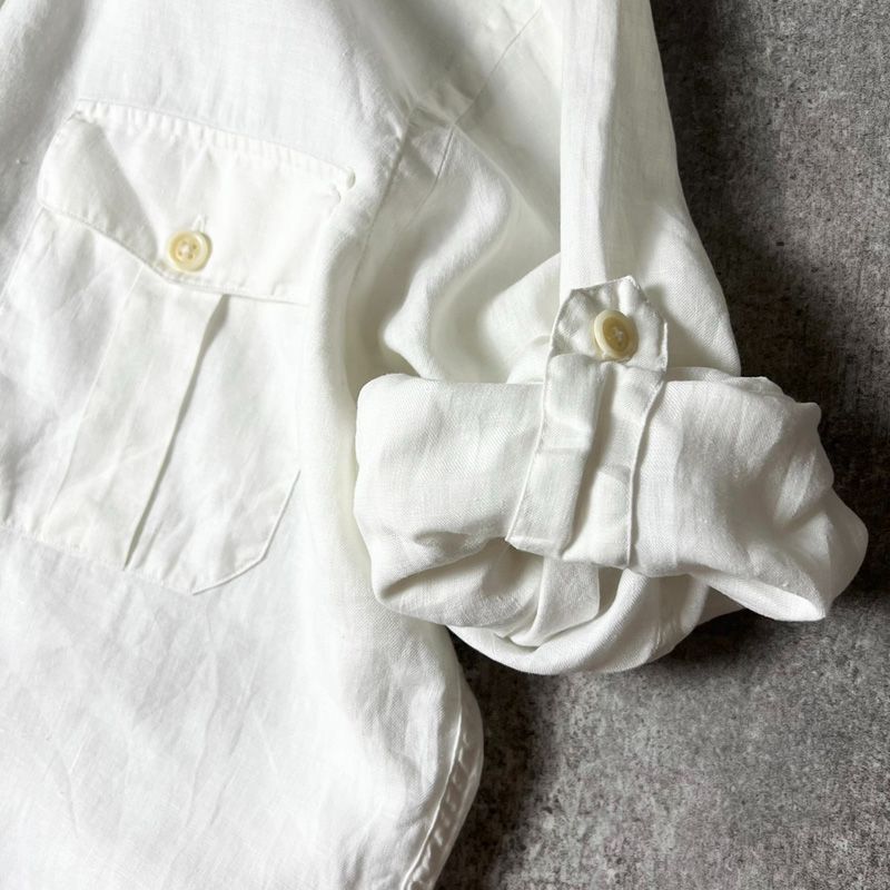 ラルフローレン リネンシャツM ホワイト 90s POLO RALPH LAUREN 長袖 100% リネン シャツ M / 90年代