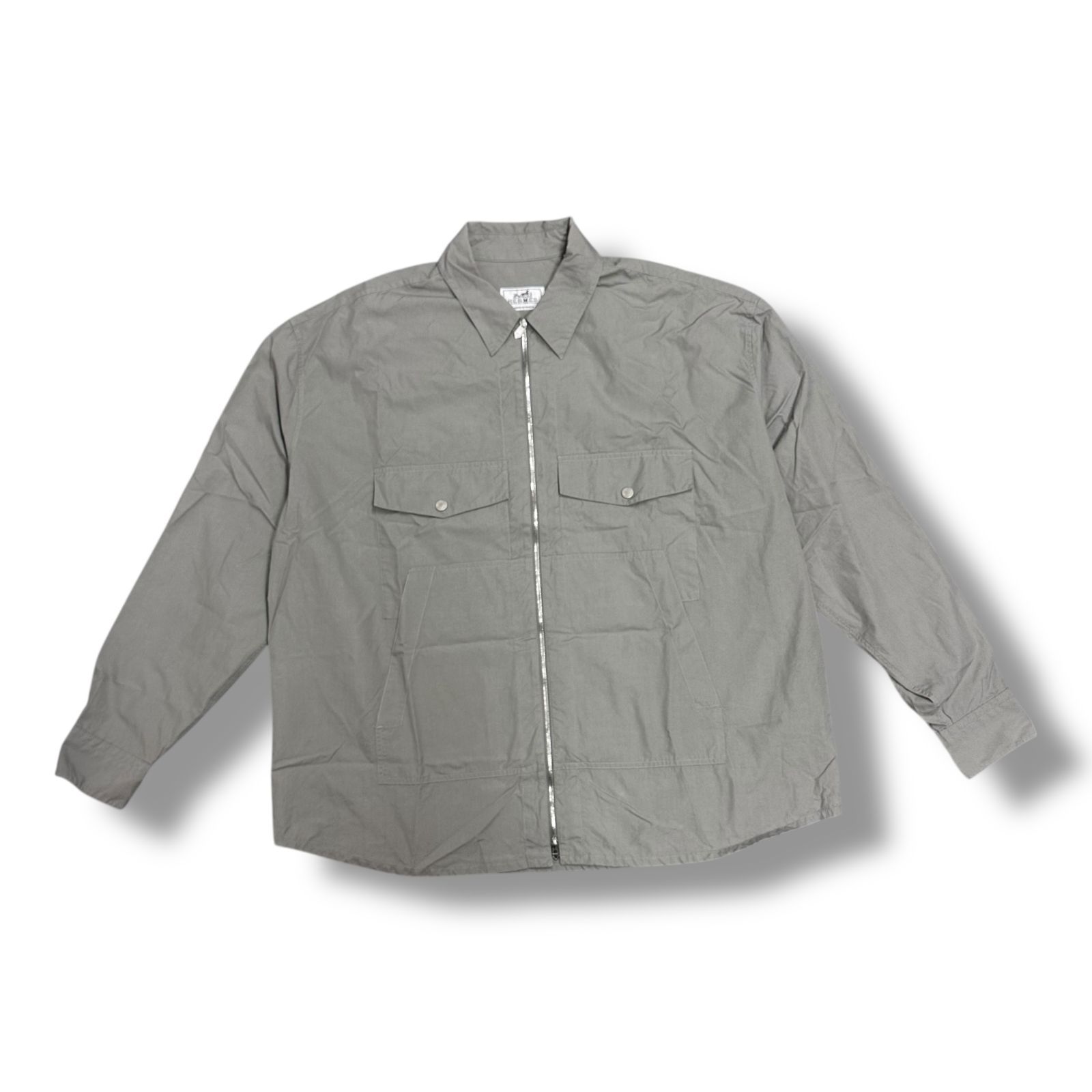 正規 HERMES シャツブルゾン ジップシャツ 長袖シャツ エルメス グレー 42 91757A7