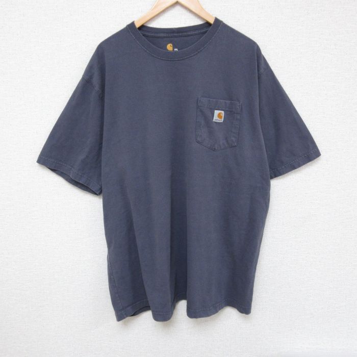 XL/古着 カーハート Carhartt 半袖 ブランド Tシャツ メンズ ワンポイントロゴ 胸ポケット付き 大きいサイズ コットン クルーネック グレー