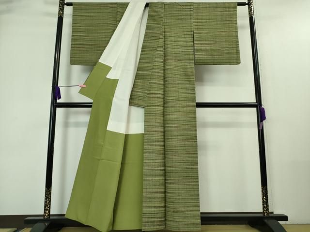 平和屋本店□極上 郡上紬 草木染 横縞 逸品 DZAA7404kh5