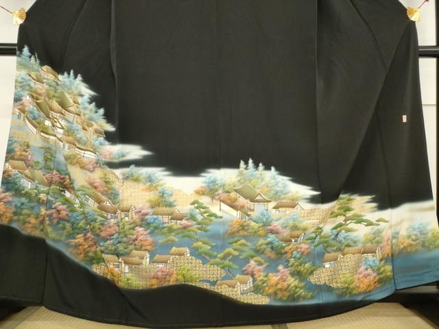 平和屋着物□豪華黒留袖 作家物 風景樹林文 暈し染め 金彩 正絹