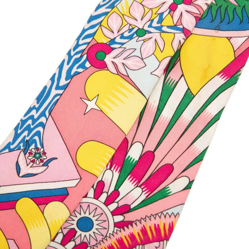 エルメス ツイリー La Source de Pegase ペガサスの源泉 ピンク イエロー マルチカラー シルク レディース HERMES 1-0235452