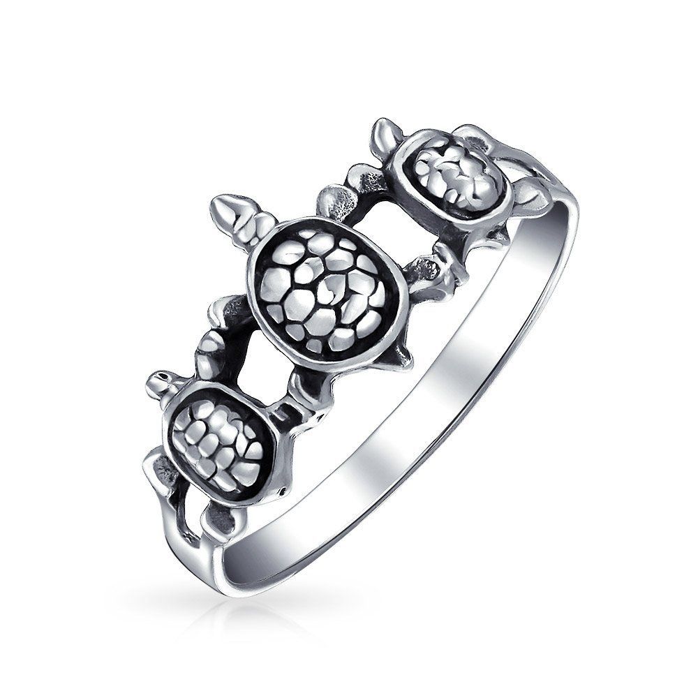 【新着商品】Jewelry] [Bling 「ナウティカルハワイバケーションBFFフレンドシップスリーベストフレンズファミリーシータートルリングバンドウィメンオキシダイズド.925スターリングシルバー