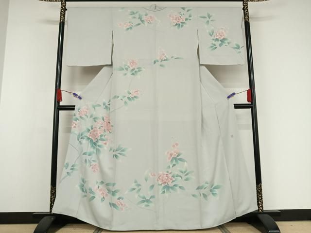 平和屋着物●訪問着 友禅 作家物 枝花文 正絹 AAAX0109np