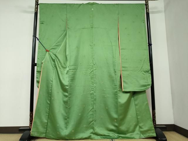 平和屋着物●豪華振袖 寿光織 舞桜文 淡黄色 金糸 反端付き 十二単風 正絹 DAAY5454ud