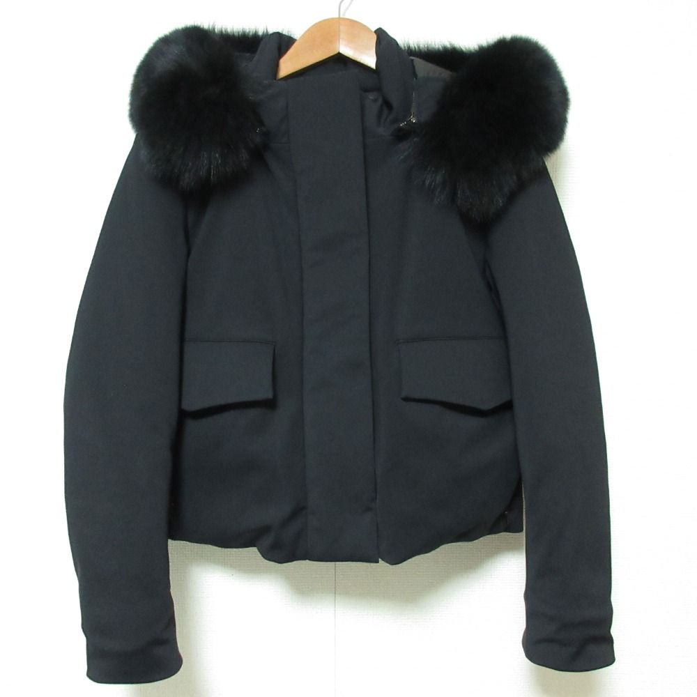 DOUBLE STANDARD CLOTHING ダブルスタンダードクロージング フォックスファー付ボンディングダウンジャケット 36 ブラック レディース 古着