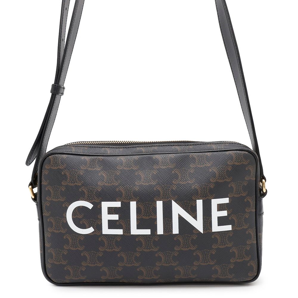 セリーヌ ショルダーバッグ トリオンフ ホリゾンタル ミディアム メッセンジャーバッグ PVC|レザー 194502CIM.38NO CELINE 黒