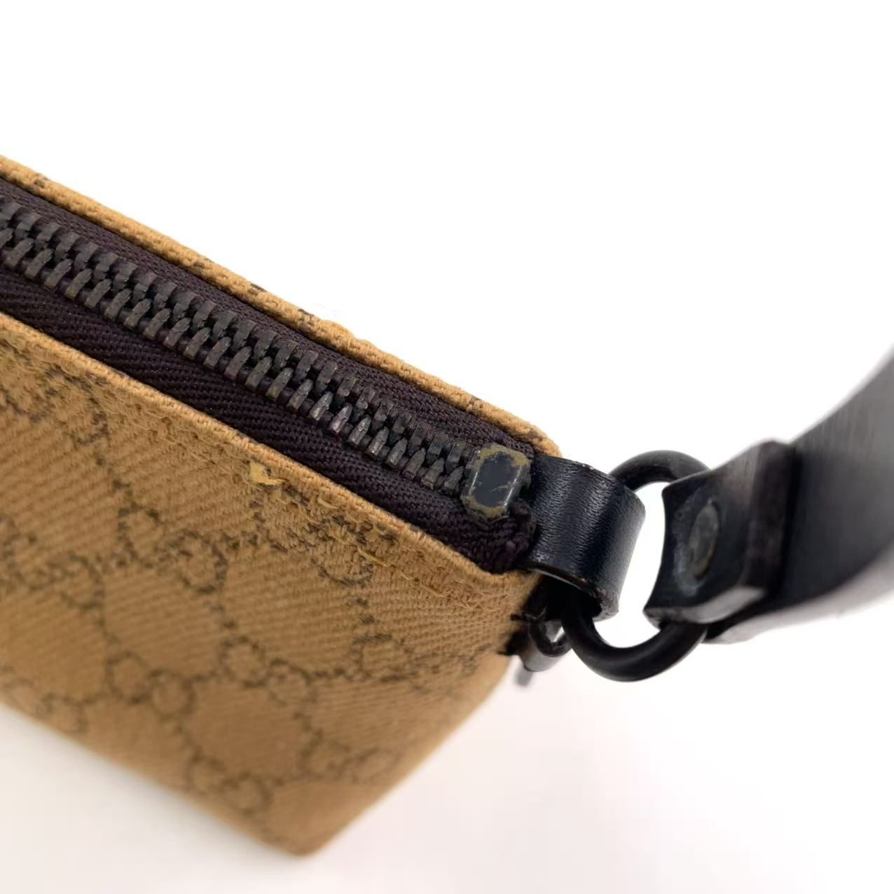 GUCCI アクセサリーポーチ レザー×キャンバス ダークブラウン×ベージュ ハンドバッグ ブラック 103399 WWW_MORNINGWALKER_COM