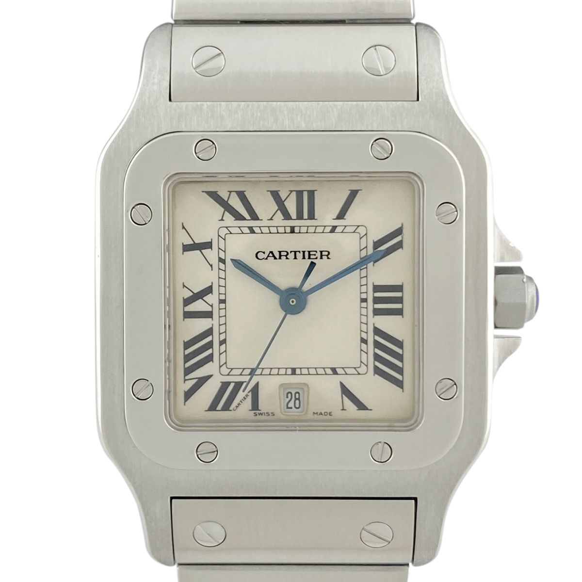 在庫一掃 カルティエ CARTIER サントスガルベ LM W20060D6 腕時計 SS クォーツ アイボリー メンズ